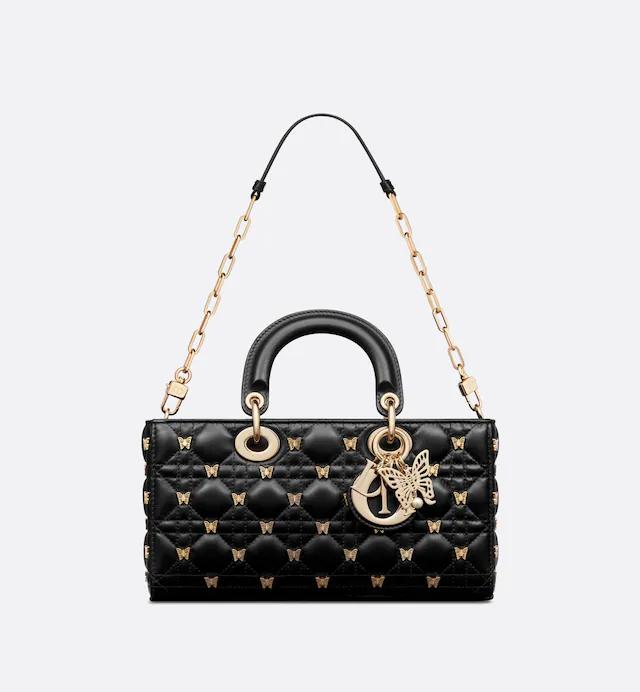 Túi Dior Medium Lady D-Joy Bag Black Cannage Lambskin With Gold-Finish Butterfly Studs