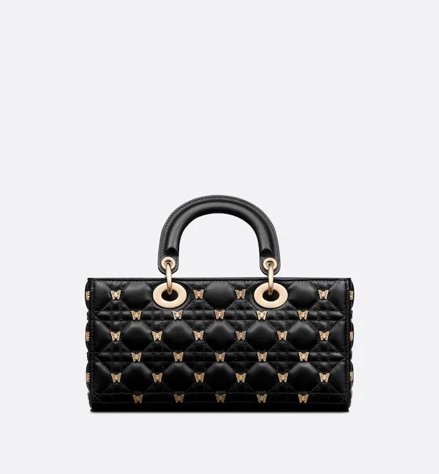 Túi Dior Medium Lady D-Joy Bag Black Cannage Lambskin With Gold-Finish Butterfly Studs