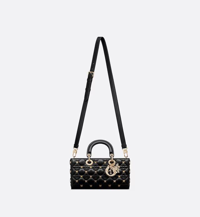 Túi Dior Medium Lady D-Joy Bag Black Cannage Lambskin With Gold-Finish Butterfly Studs