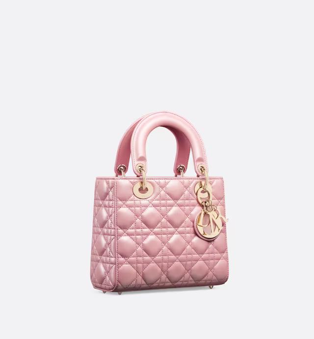 Túi Dior Small Lady Dior Bag Melocoton Pink Pearlescent Cannage Lambskin