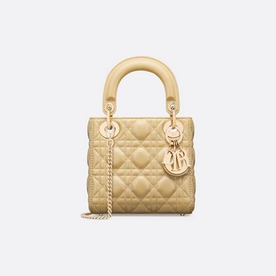 Túi Dior Mini Lady Dior Bag Pastel Yellow Pearlescent Cannage Lambskin