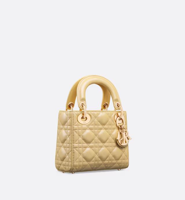 Túi Dior Mini Lady Dior Bag Pastel Yellow Pearlescent Cannage Lambskin