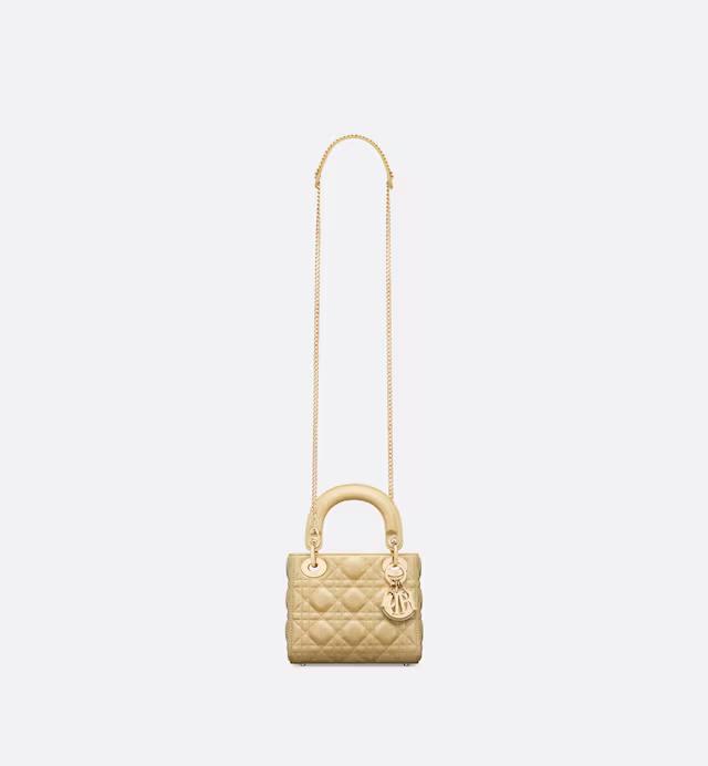 Túi Dior Mini Lady Dior Bag Pastel Yellow Pearlescent Cannage Lambskin