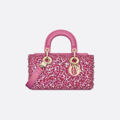 Túi Dior Small Lady D-Joy Bag Pink Strass-Embroidered Satin