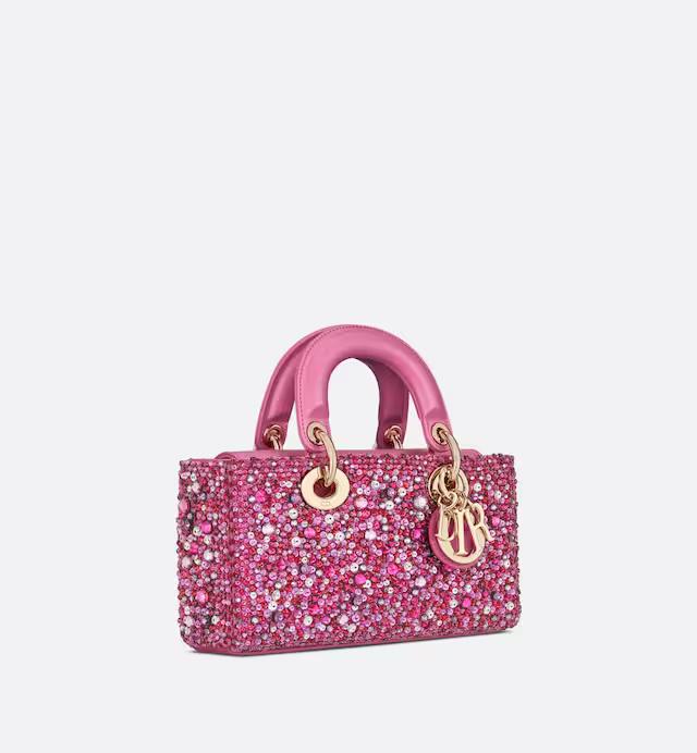 Túi Dior Small Lady D-Joy Bag Pink Strass-Embroidered Satin