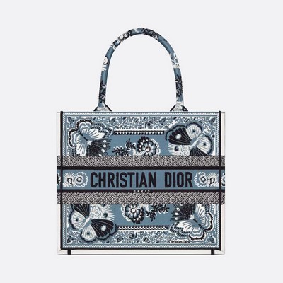 Túi Dior Medium Dior Book Tote Denim Blue Multicolor Butterfly Bandana Embroidery