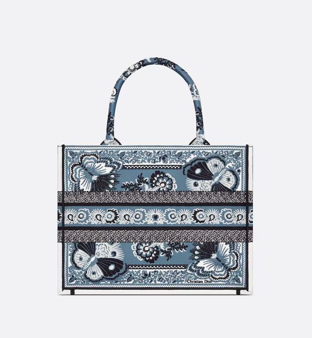 Túi Dior Medium Dior Book Tote Denim Blue Multicolor Butterfly Bandana Embroidery