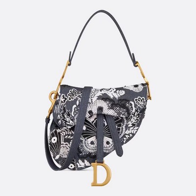 Túi Dior Saddle Bag With Strap Denim Blue Multicolor Denim With Butterfly Bandana Motif Beadwork