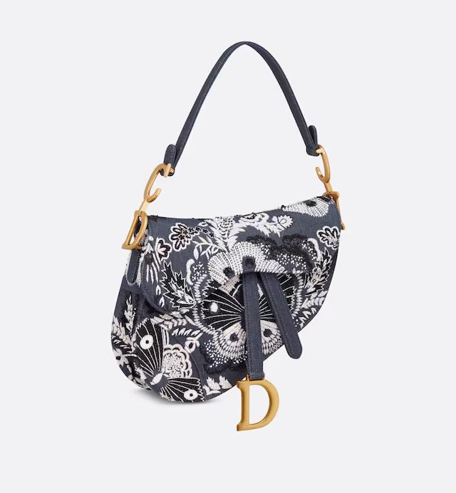 Túi Dior Saddle Bag With Strap Denim Blue Multicolor Denim With Butterfly Bandana Motif Beadwork