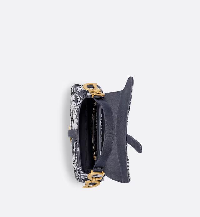 Túi Dior Saddle Bag With Strap Denim Blue Multicolor Denim With Butterfly Bandana Motif Beadwork