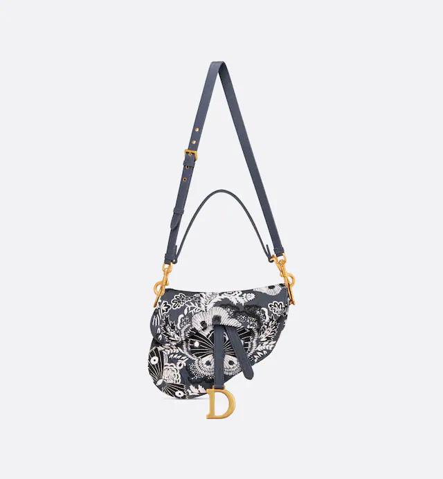 Túi Dior Saddle Bag With Strap Denim Blue Multicolor Denim With Butterfly Bandana Motif Beadwork