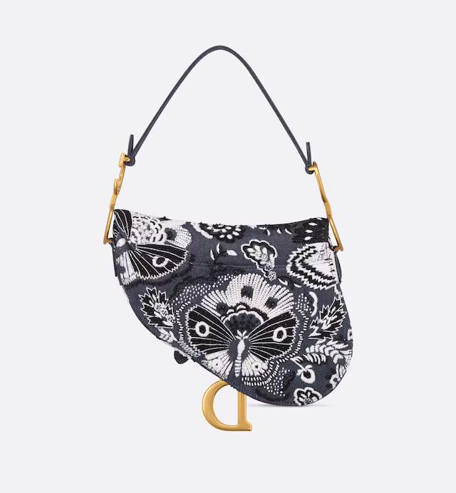 Túi Dior Saddle Bag With Strap Denim Blue Multicolor Denim With Butterfly Bandana Motif Beadwork