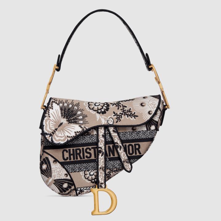 Túi Dior Saddle Bag Beige Multicolor Butterfly Bandana Embroidery