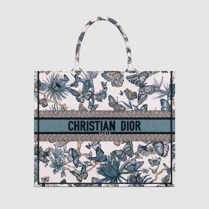 Túi Dior Large Dior Book Tote White And Pastel Midnight Blue Toile De Jouy Mexico Embroidery