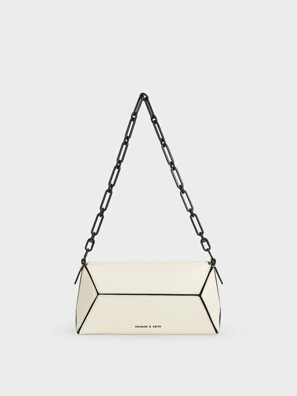 Túi Charles & Keith Nasrin Geometric Chain-Handle Nữ Đen Trắng