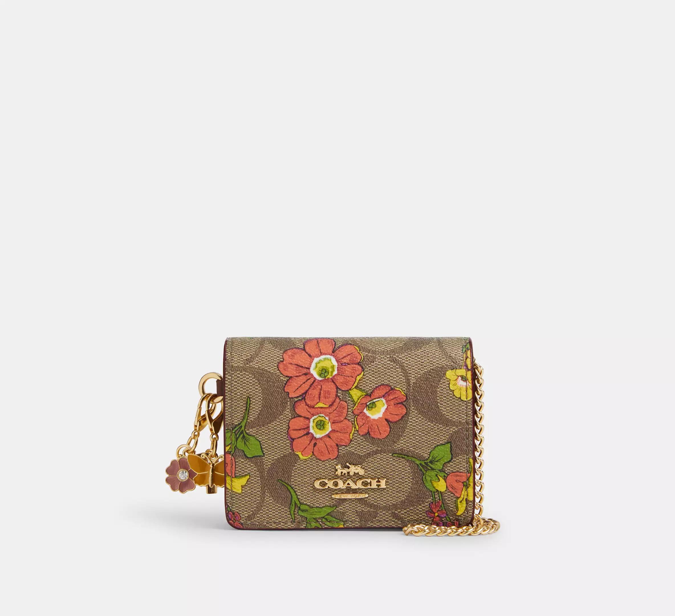 Túi Coach Boxed Mini Wallet On A Chain In Signature Canvas With Floral Print Nữ Nâu