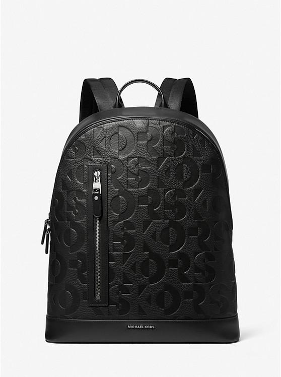 Túi Michael Kors Hudson Slim Graphic Logo Embossed Leather Backpack Nam Đen