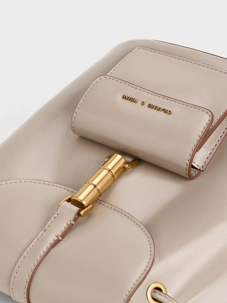 Cặp Charles & Keith Cesia Metallic Accent Nữ Nâu Xám