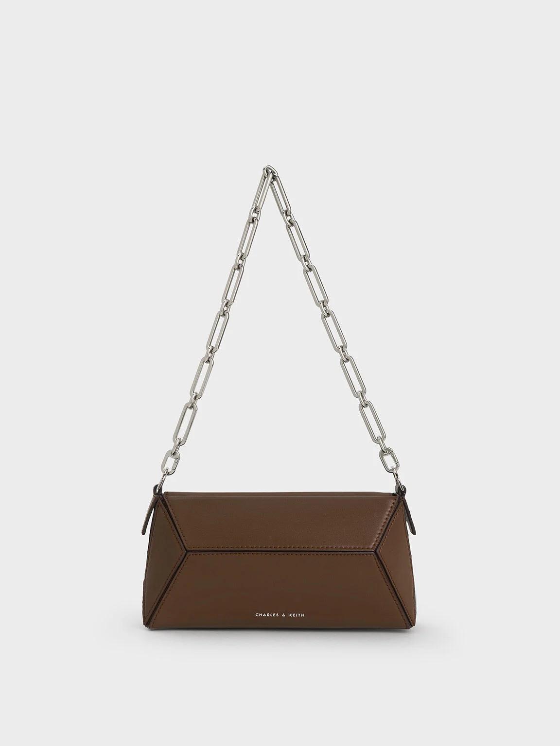 Túi Charles & Keith Nasrin Nasrin Geometric Chain-Handle Nữ Nâu