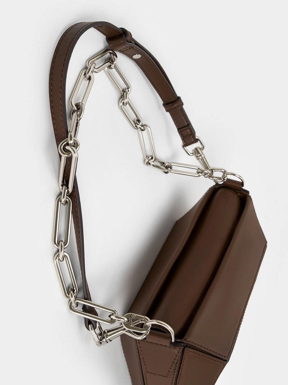 Túi Charles & Keith Nasrin Nasrin Geometric Chain-Handle Nữ Nâu