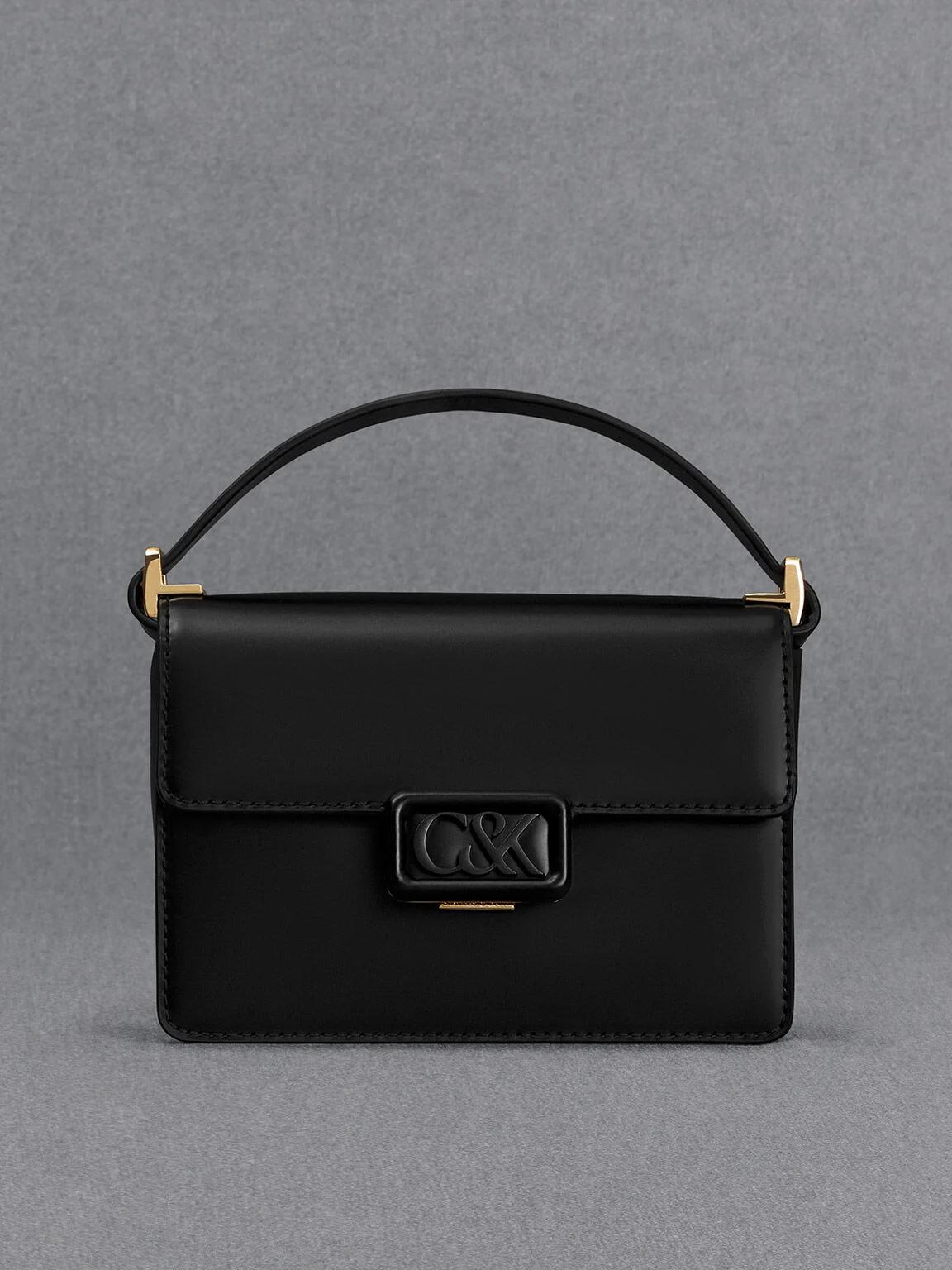 Túi Charles & Keith Leather Boxy Nữ Đen