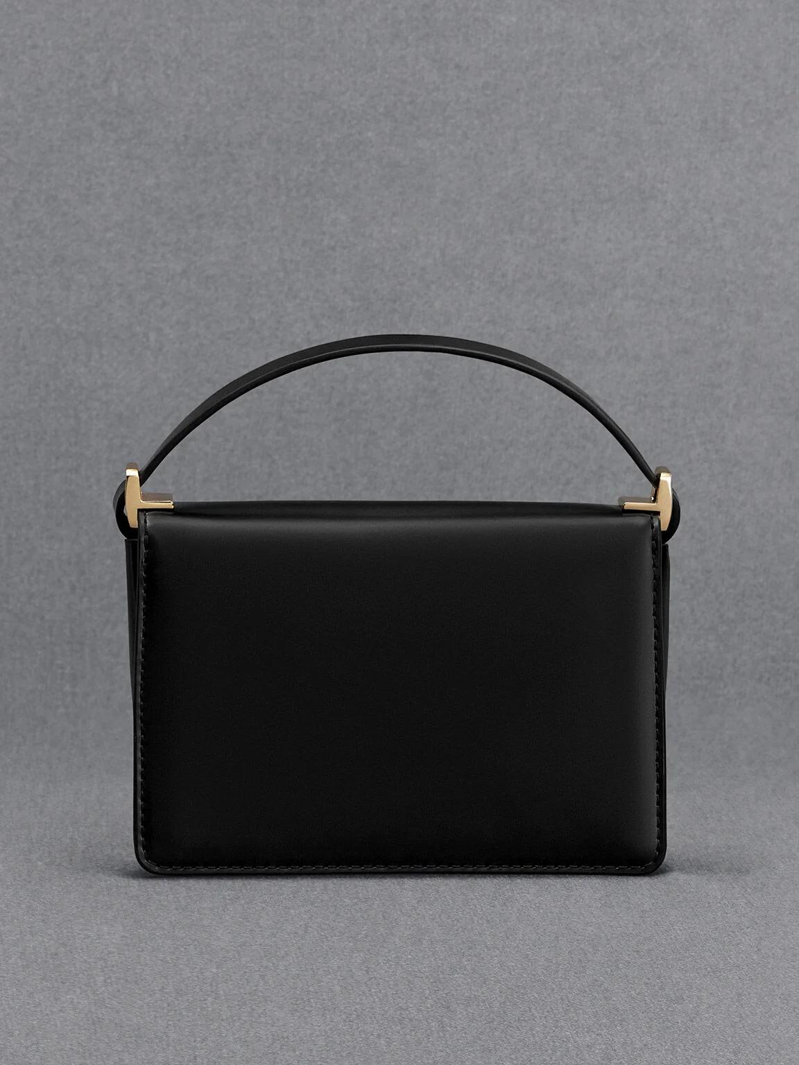 Túi Charles & Keith Leather Boxy Nữ Đen