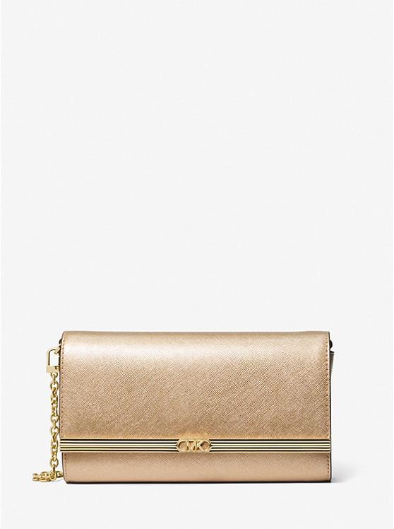 Túi Michael Kors Mona Large Metallic Leather Clutch Nữ Vàng