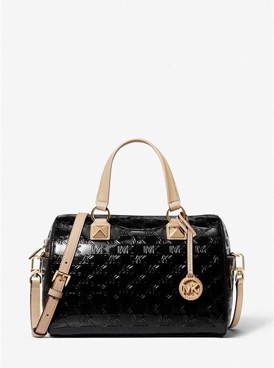 Túi Michael Kors Grayson Medium Logo Embossed Patent Satchel Nữ Đen