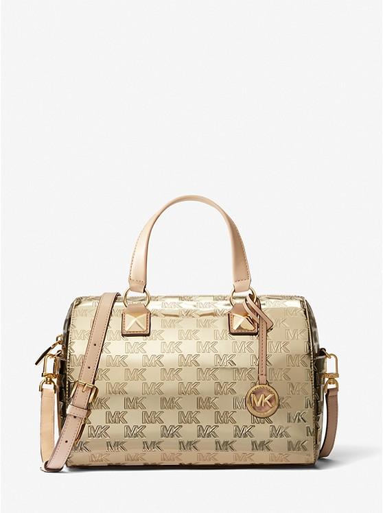 Túi Michael Kors Grayson Medium Logo Embossed Patent Satchel Nữ Vàng