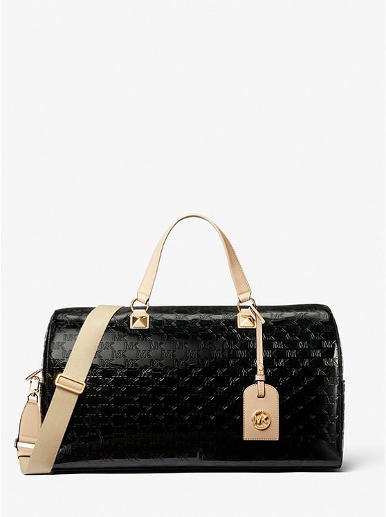 Túi Michael Kors Grayson Extra-Large Logo Embossed Patent Weekender Bag Nữ Đen