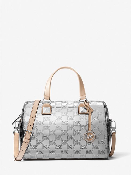 Túi Michael Kors Grayson Medium Logo Embossed Patent Satchel Nữ Bạc