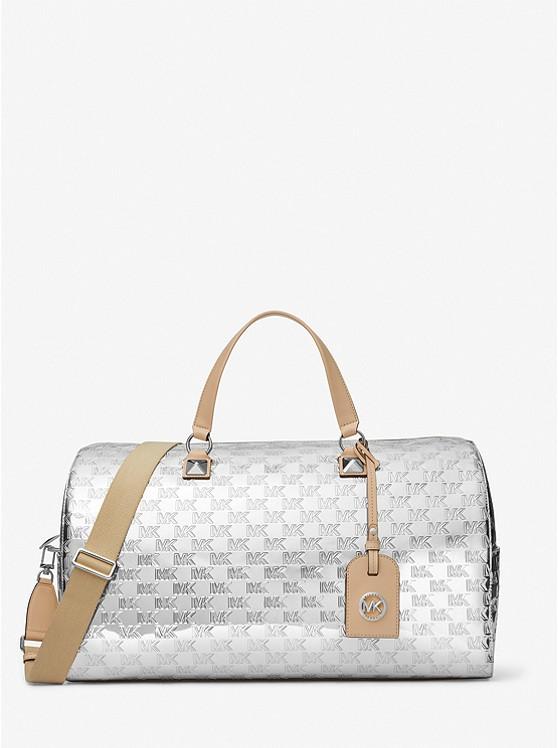 Túi Michael Kors Grayson Extra-Large Logo Embossed Patent Weekender Bag Nữ Bạc