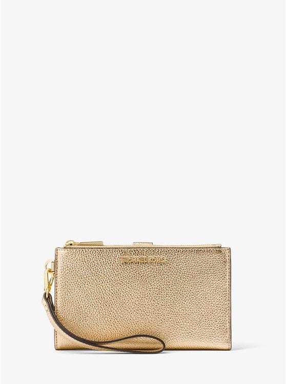 Túi Michael Kors Adele Metallic Pebbled Leather Smartphone Wristlet Nữ Vàng