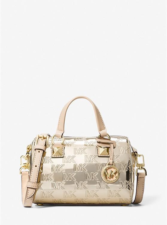 Túi Michael Kors Grayson Small Logo Embossed Patent Duffel Crossbody Bag Nữ Vàng