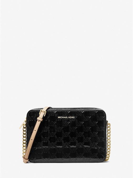 Túi Michael Kors Jet Set Large Logo Embossed Patent Crossbody Bag Nữ Đen