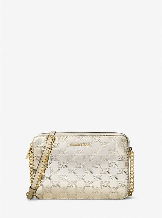 Túi Michael Kors Jet Set Large Logo Embossed Patent Crossbody Bag Nữ Vàng