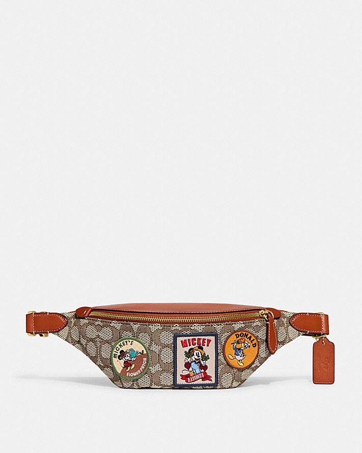 Túi Coach Disney X Coach Charter Belt Bag 7 Signature Textile Jacquard With Patches Nam Nâu