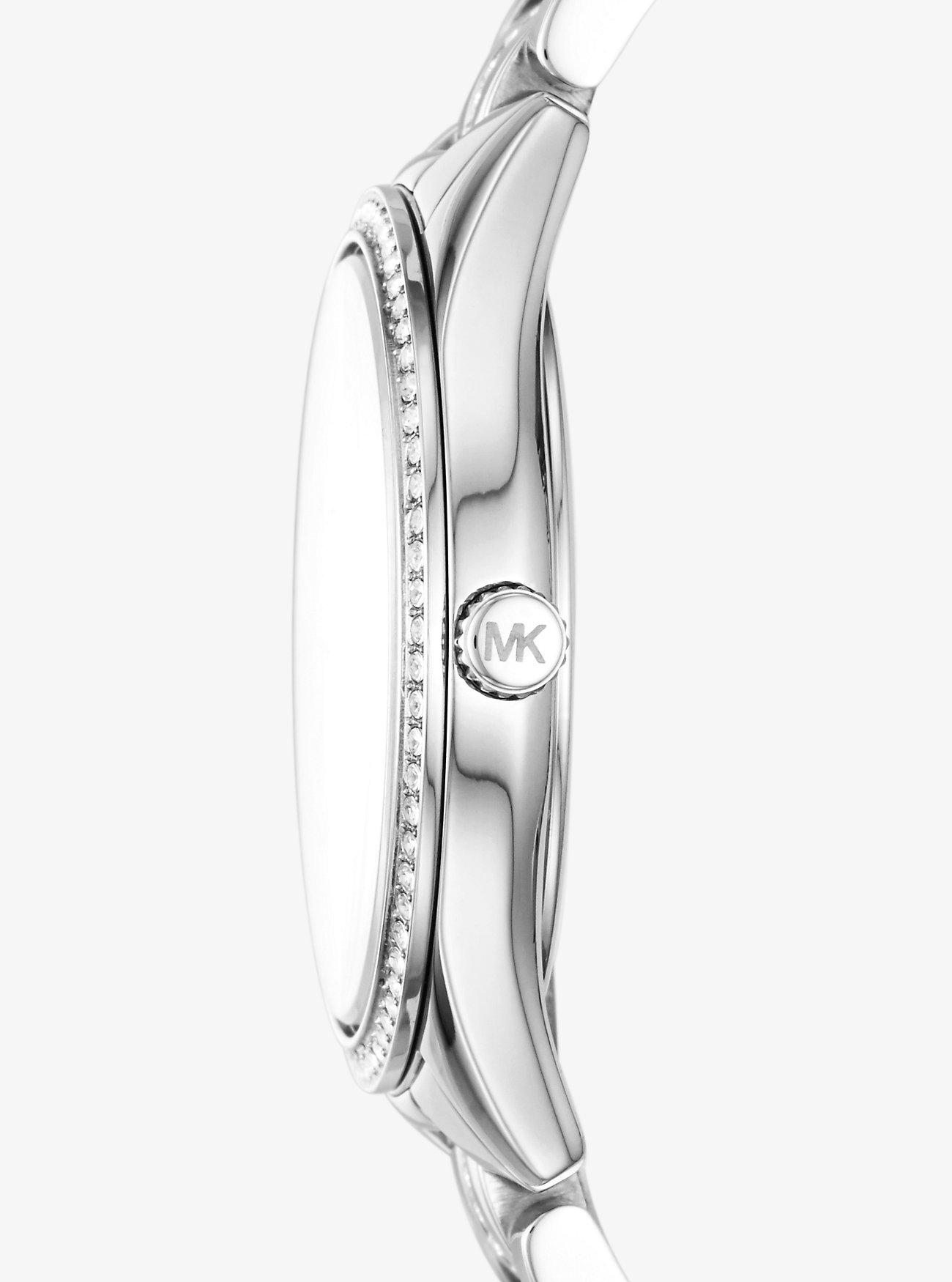 Đồng Hồ Michael Kors Mini Lauryn Pavé Silver-Tone Watch Nữ Bạc