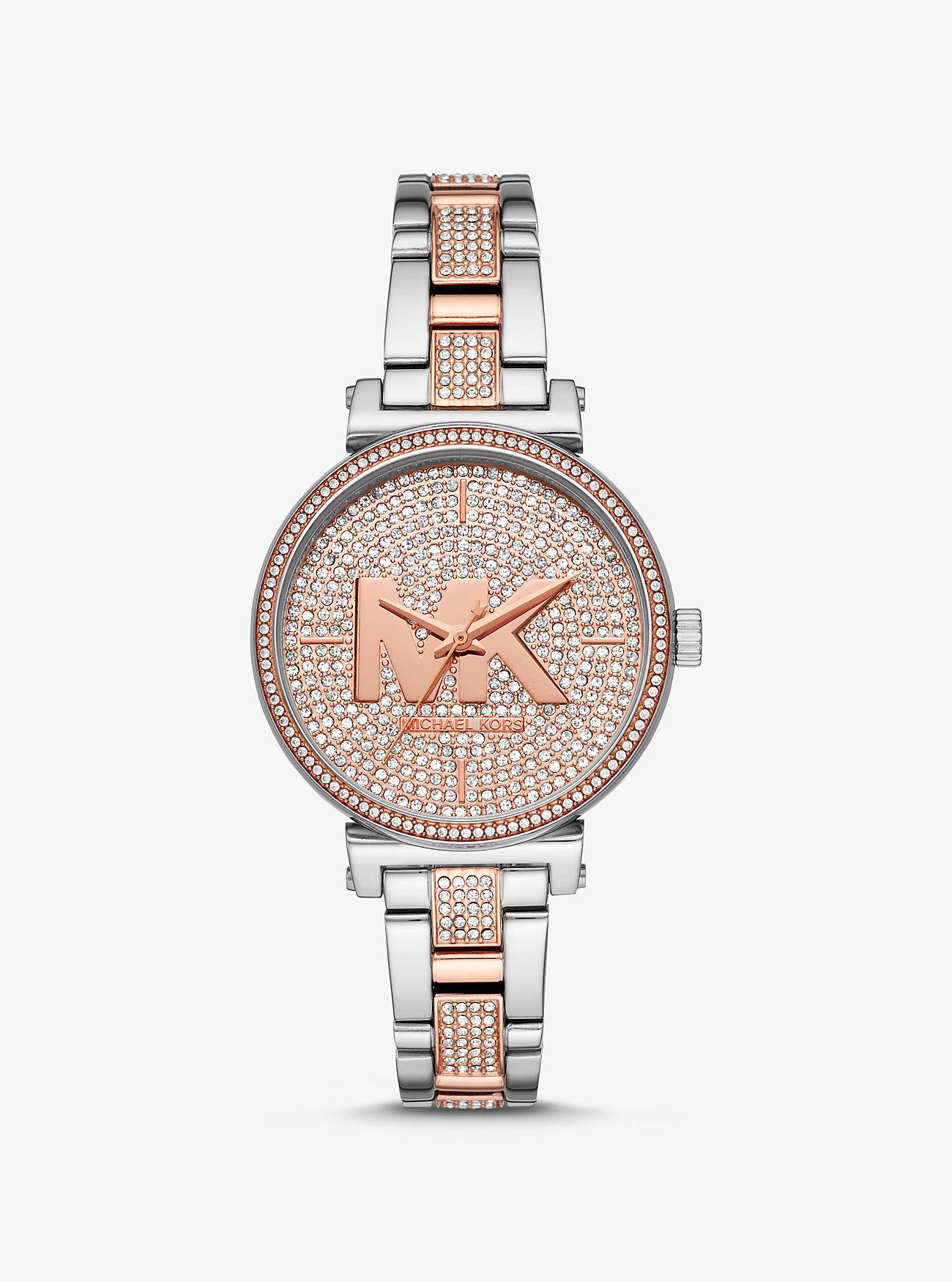 Đồng Hồ Michael Kors Sofie Pavé Two-Tone Logo Watch Nữ Bạc Hồng