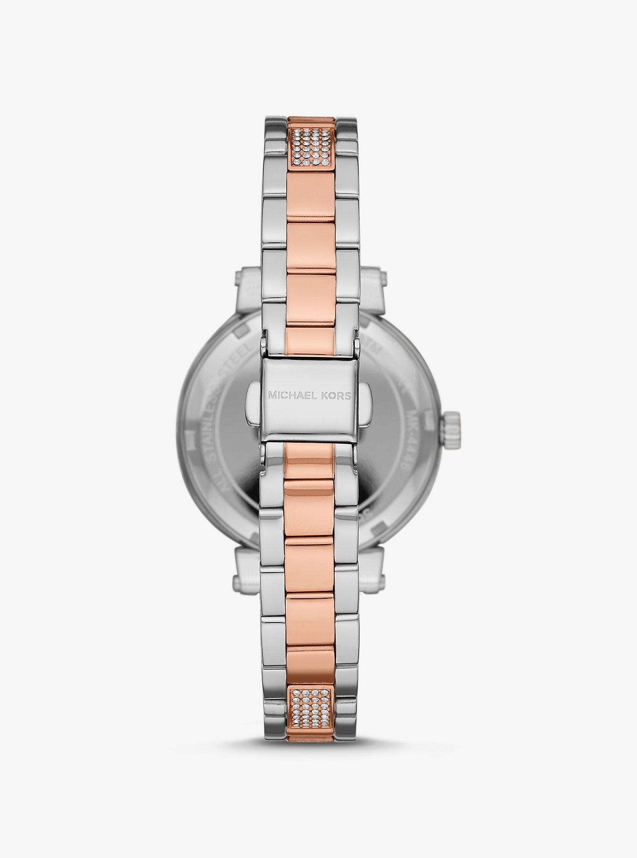 Đồng Hồ Michael Kors Sofie Pavé Two-Tone Logo Watch Nữ Bạc Hồng