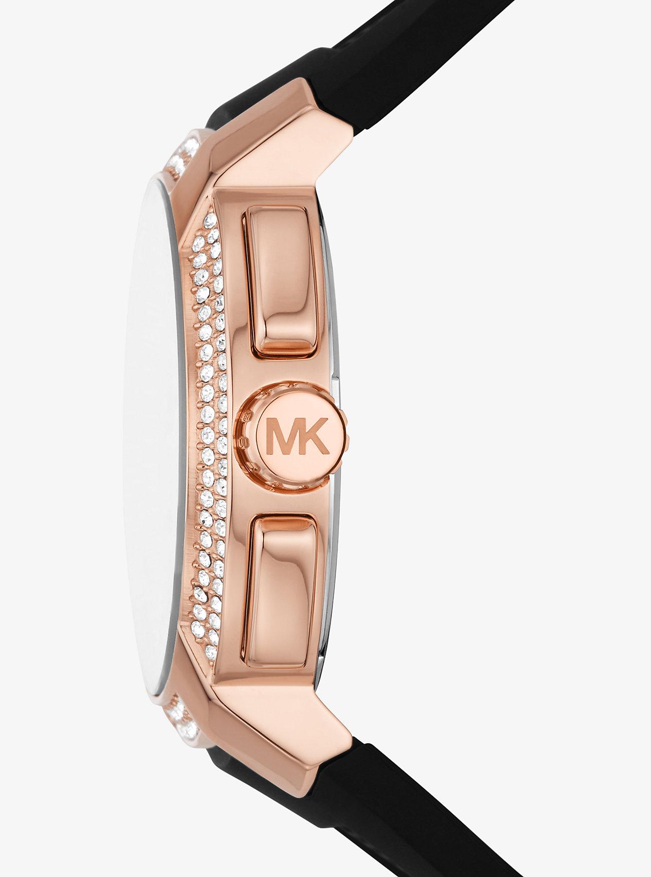 Đồng Hồ Michael Kors Oversized Sydney Pavé Rose Gold-Tone And Silicone Watch Nữ Đen