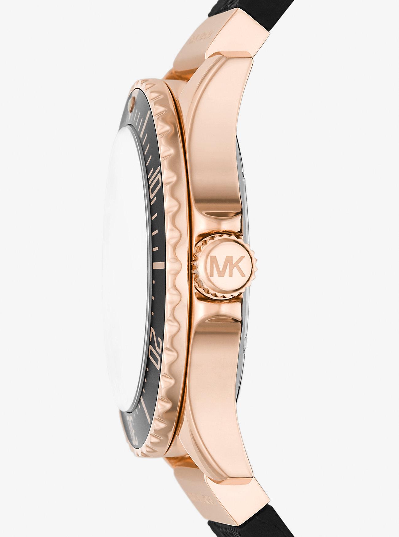 Đồng Hồ Michael Kors Oversized Slim Everest Pavé Rose-Gold Tone And Embossed Silicone Watch Nữ Đen