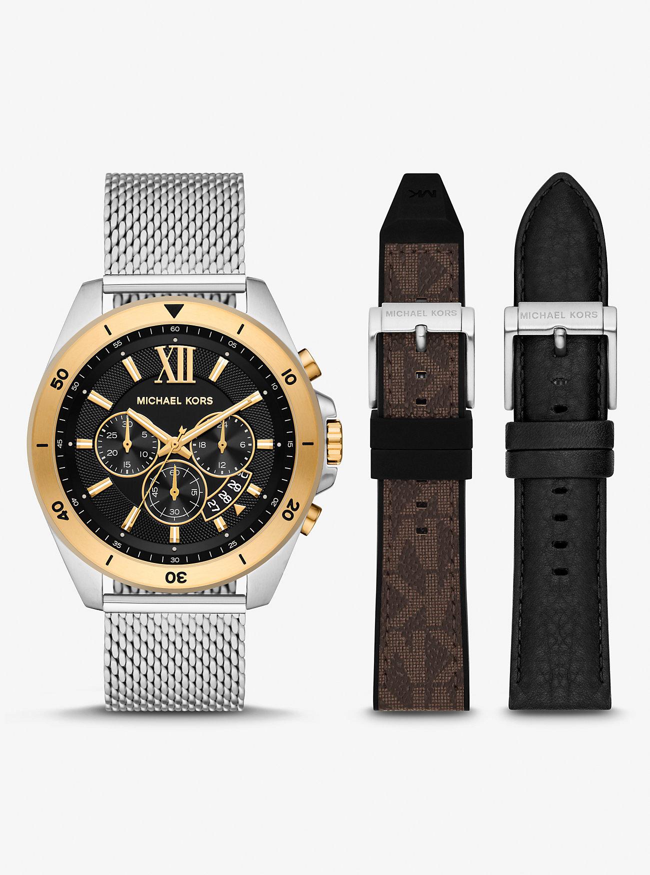 Đồng Hồ Michael Kors Oversized Brecken Two-Tone Mesh Watch Gift Set Nữ Bạc