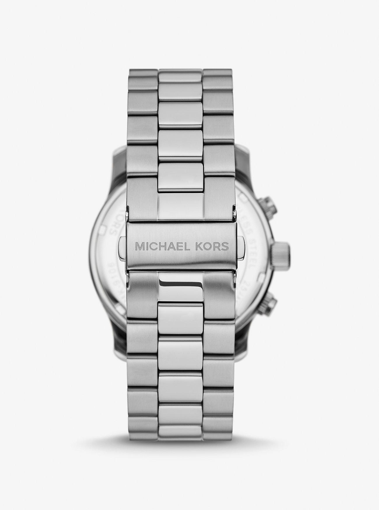 Đồng Hồ Michael Kors Oversized Runway Silver-Tone Watch Nữ Bạc