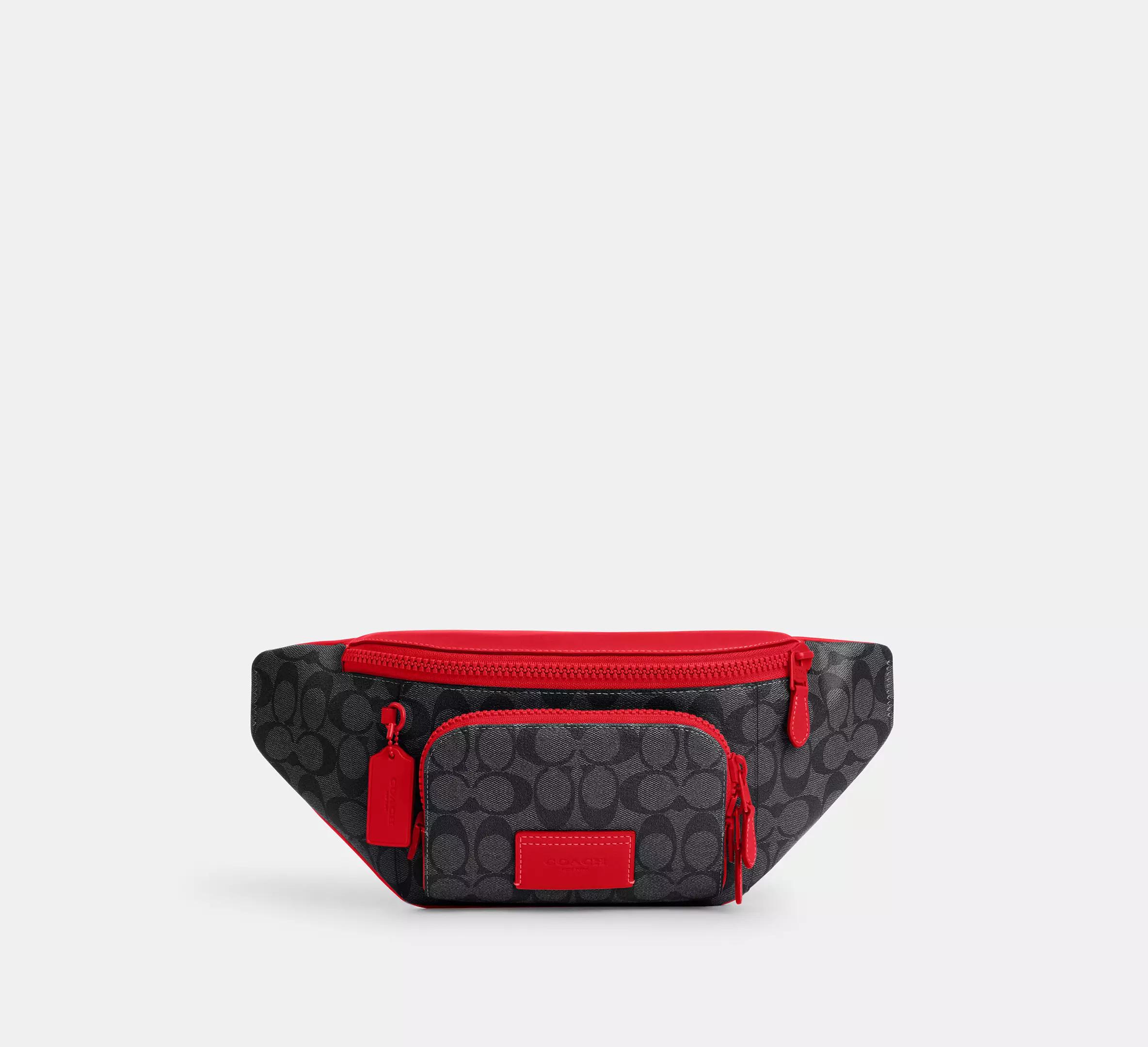 Túi Coach Track Belt Bag In Colorblock Signature Nam Đen Đỏ