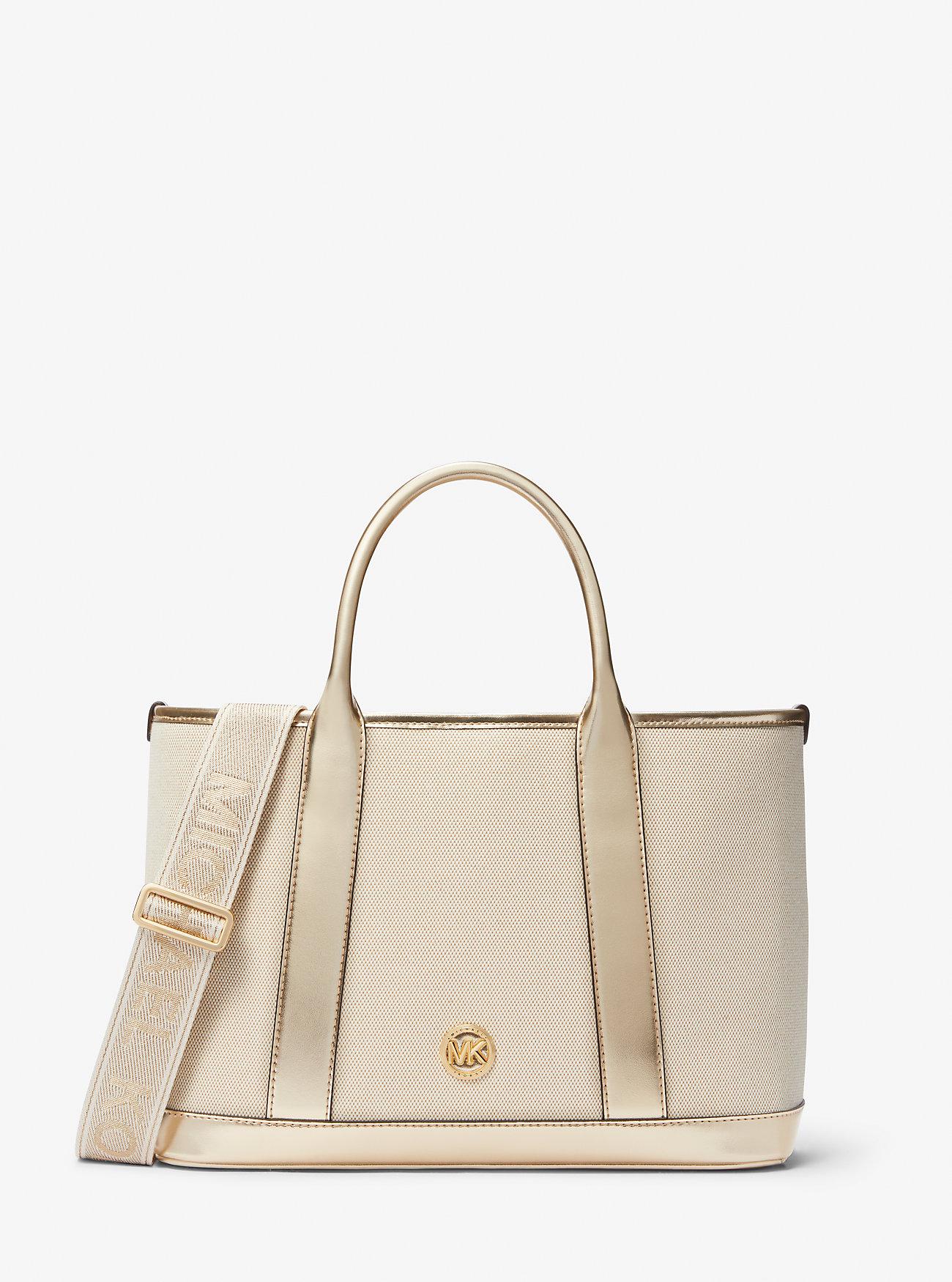 Túi Michael Kors Luisa Medium Cotton Canvas And Metallic Satchel Nữ Be