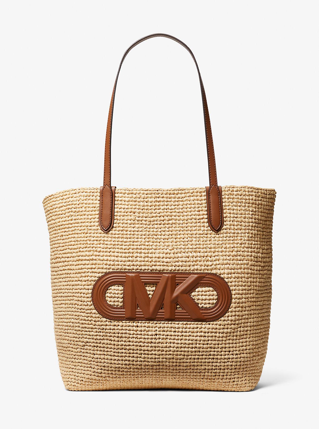 Túi Michael Kors Eliza Extra-Large Empire Logo Straw Tote Bag Nữ Be