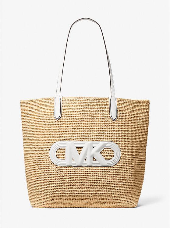 Túi Michael Kors Eliza Extra-Large Empire Logo Straw Tote Bag Nữ Trắng