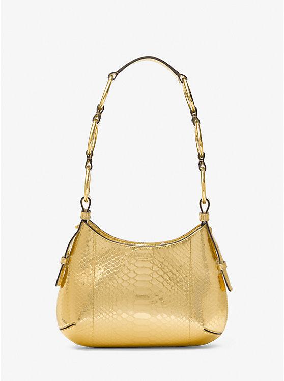 Túi Michael Kors Bardot Mini Metallic Python Embossed Leather Hobo Shoulder Bag Nữ Vàng