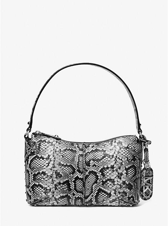 Túi Michael Kors Astor Large Studded Snake Embossed Leather Shoulder Bag Nữ Đen